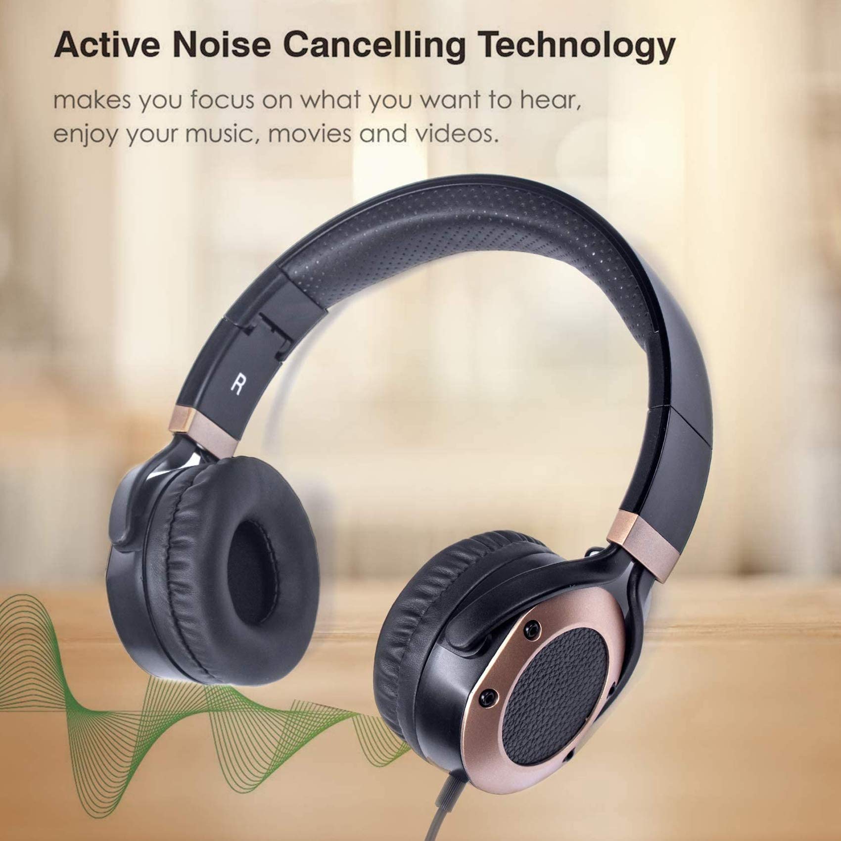 Active Noise Cancelling Headphones with Microphone and Airplane Adapter, Folding and Lightweight Travel Headsets, Hi-Fi Deep Bass Wired Headphones with Carrying Case