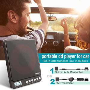 Portable CD Player for Car with AUX & FM, MONODEAL Rechargeable CD Player Portable for Home Travel, Anti-Skip Protection, Personal Compact CD Player with Dual Headphone Jacks