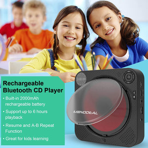 CD Player with Bluetooth, MONODEAL Portable Rechargeable CD Player with Built-in Speakers, Wall CD Player for Home, CD Player for Car and Outdoors (with Remote Control and Built-in FM Radio)
